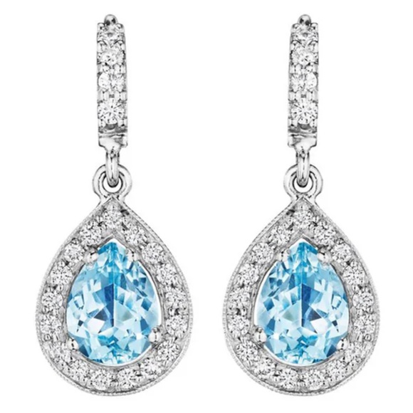 Designer PENNY PREVILLE 18K White Gold Diamond Aquamarine Dangle Drop Earrings - Picture 4 of 16